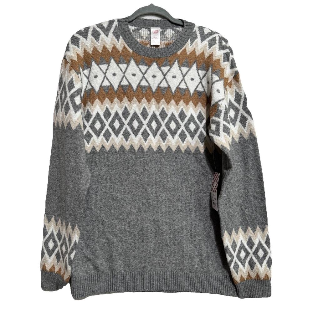 North Polo Gray Boys Sweater XL 18-20 Fair isle Crew Neck Long Sleeve Top NWT